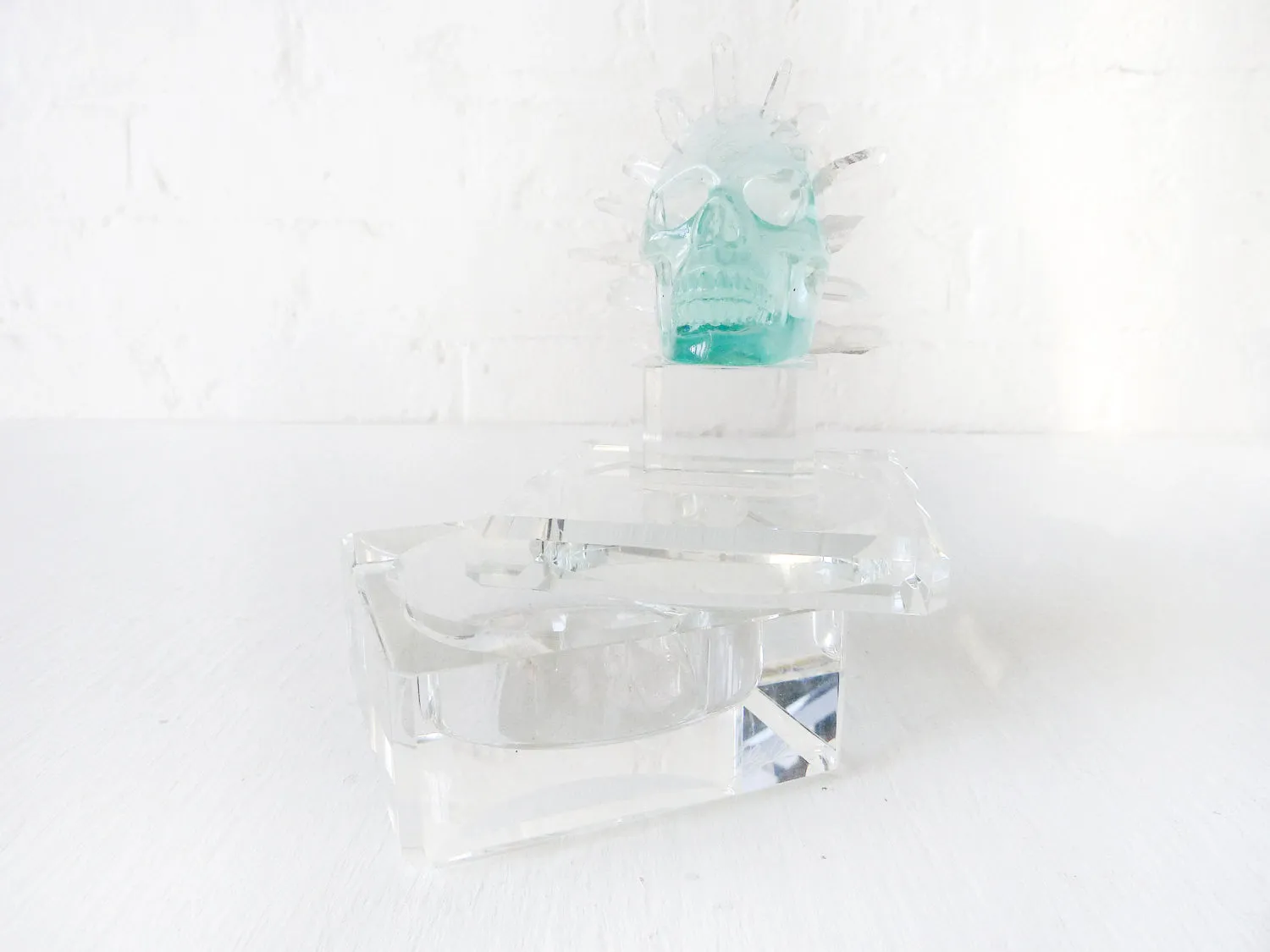 30% SALE Crystal Chief Spiked Fluorite Carved Skull Quartz Points Headdress on Keepsake Box