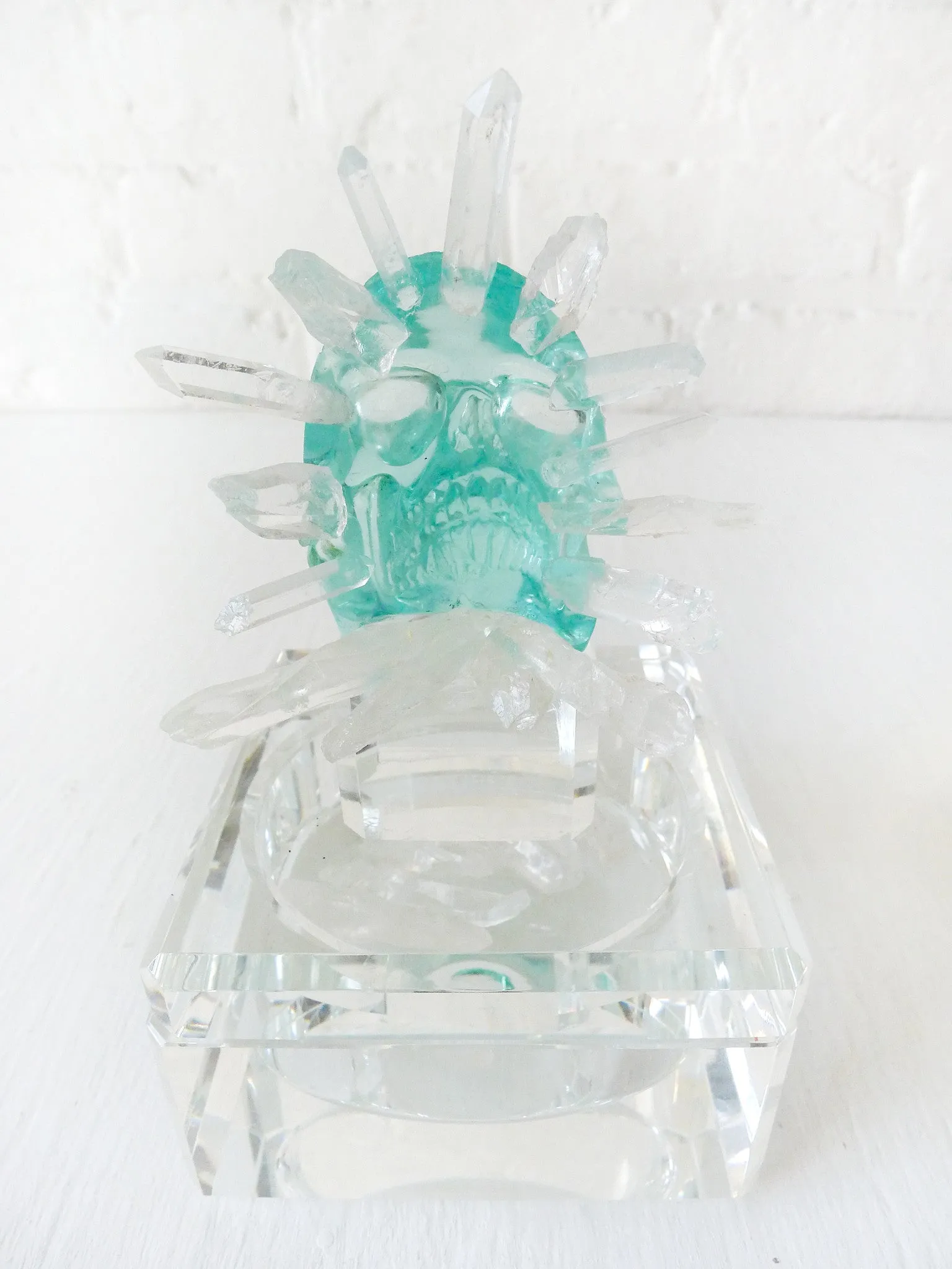 30% SALE Crystal Chief Spiked Fluorite Carved Skull Quartz Points Headdress on Keepsake Box
