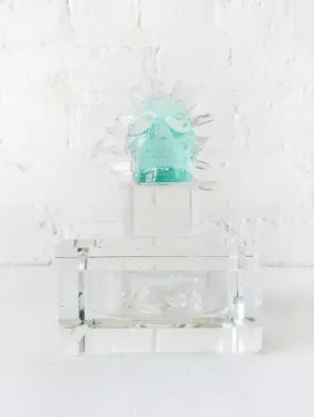 30% SALE Crystal Chief Spiked Fluorite Carved Skull Quartz Points Headdress on Keepsake Box