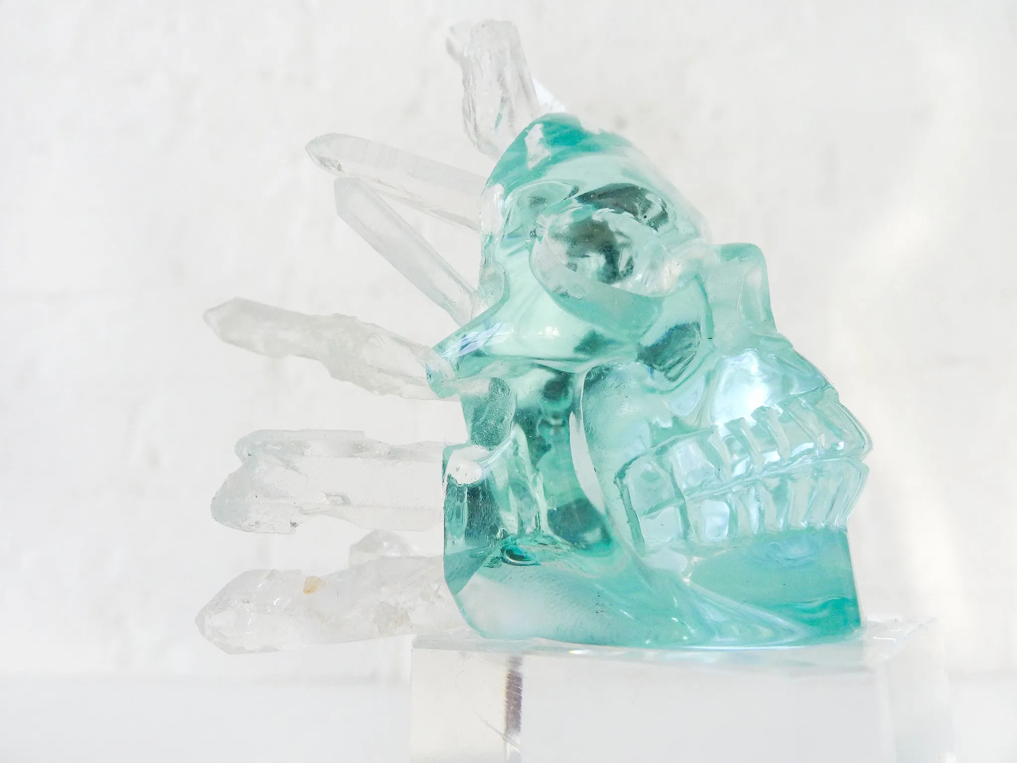 30% SALE Crystal Chief Spiked Fluorite Carved Skull Quartz Points Headdress on Keepsake Box