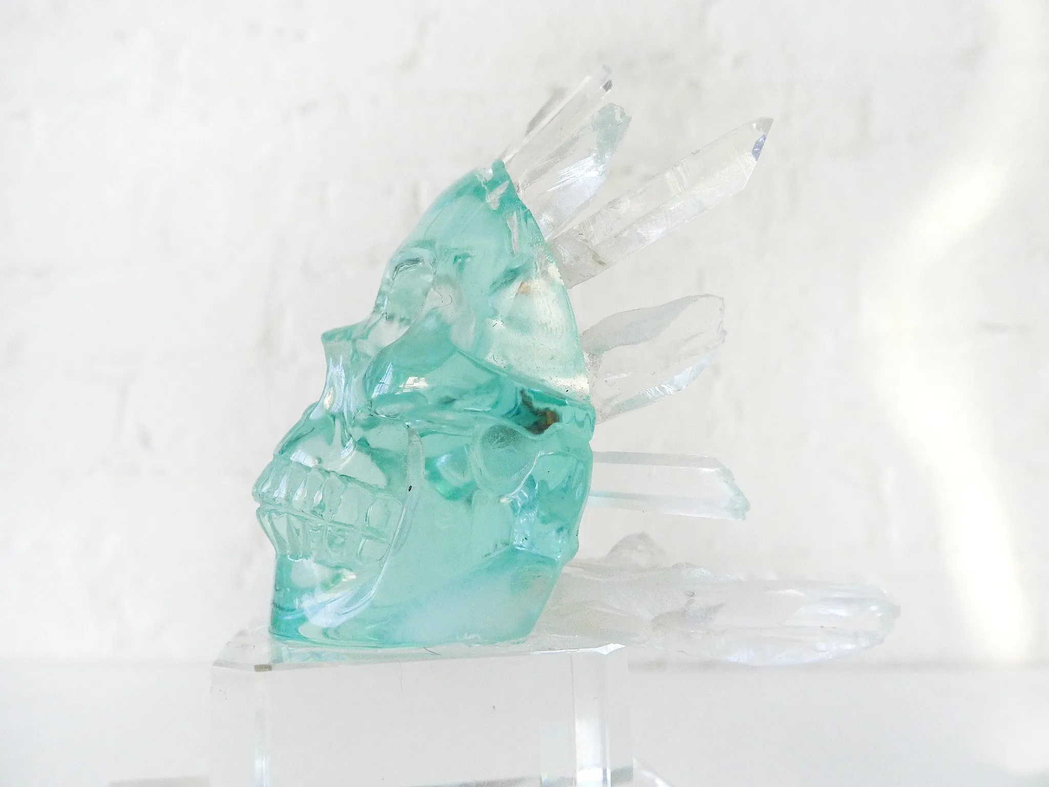 30% SALE Crystal Chief Spiked Fluorite Carved Skull Quartz Points Headdress on Keepsake Box