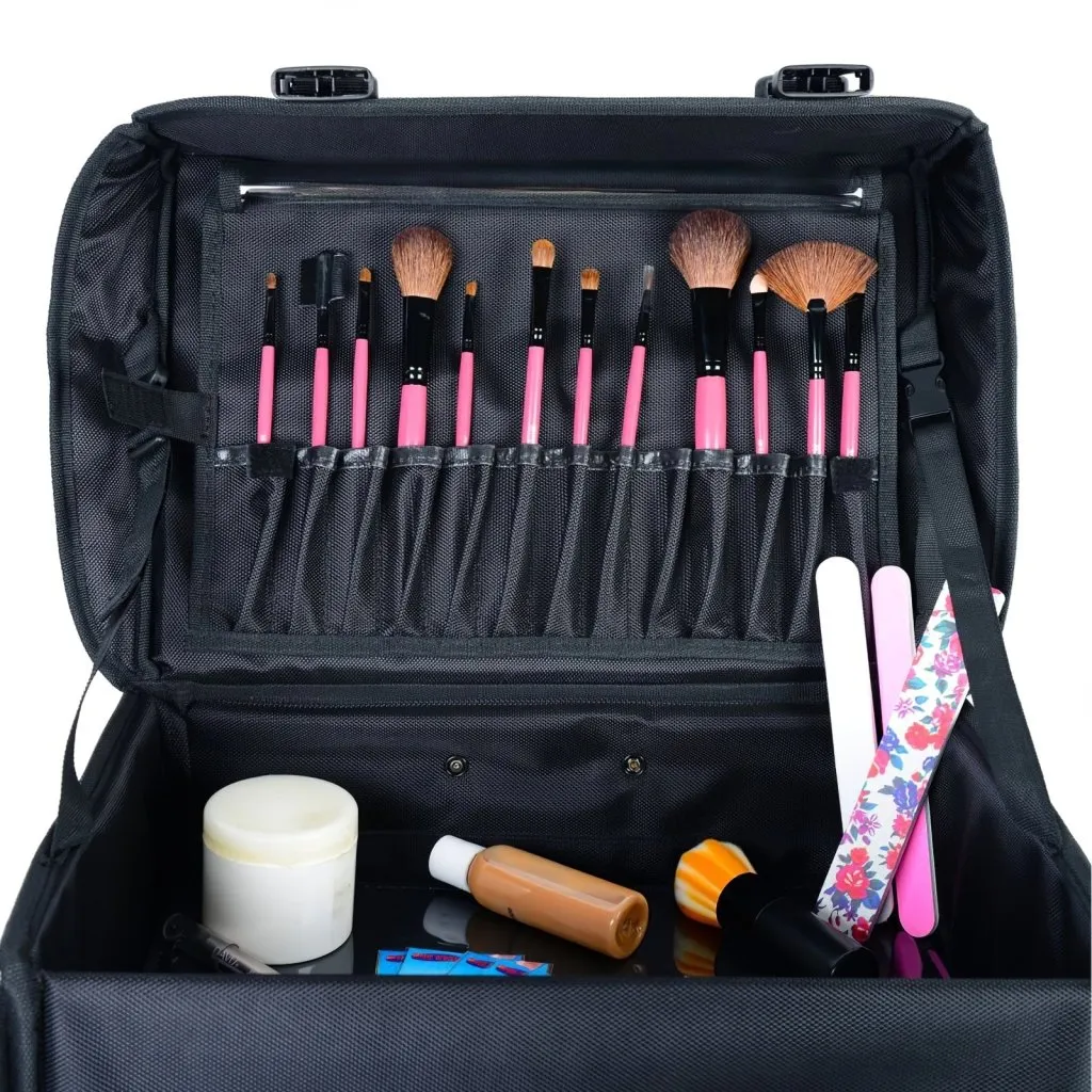 4 lockable 360° Rolling Casters Makeup Rolling Train Case - Hairdressing Bag Beauty Trolley Nail Cosmetic Box