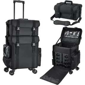 4 lockable 360° Rolling Casters Makeup Rolling Train Case - Hairdressing Bag Beauty Trolley Nail Cosmetic Box