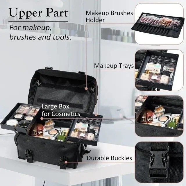 4 lockable 360° Rolling Casters Makeup Rolling Train Case - Hairdressing Bag Beauty Trolley Nail Cosmetic Box