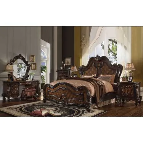 90" X 93" X 76" Cherry Oak Wood Poly Resin Eastern King Bed