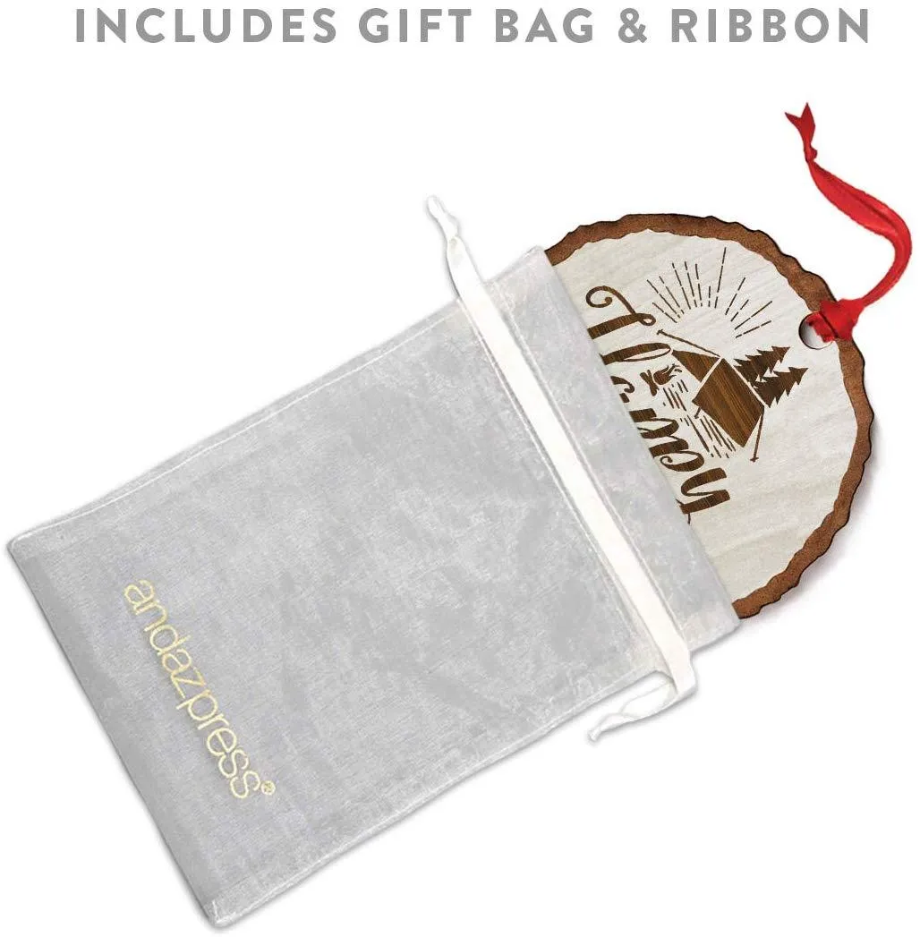 Andaz Press Real Wood Rustic Christmas Ornament, Engraved Wood Slab, Happy Camper