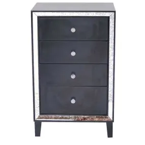 Black MDF Wood Mirrored Glass Accent Cabinet with  Drawers and  Mirrored Glass