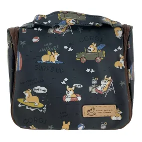 Black Surfing Corgi Toiletry Bag