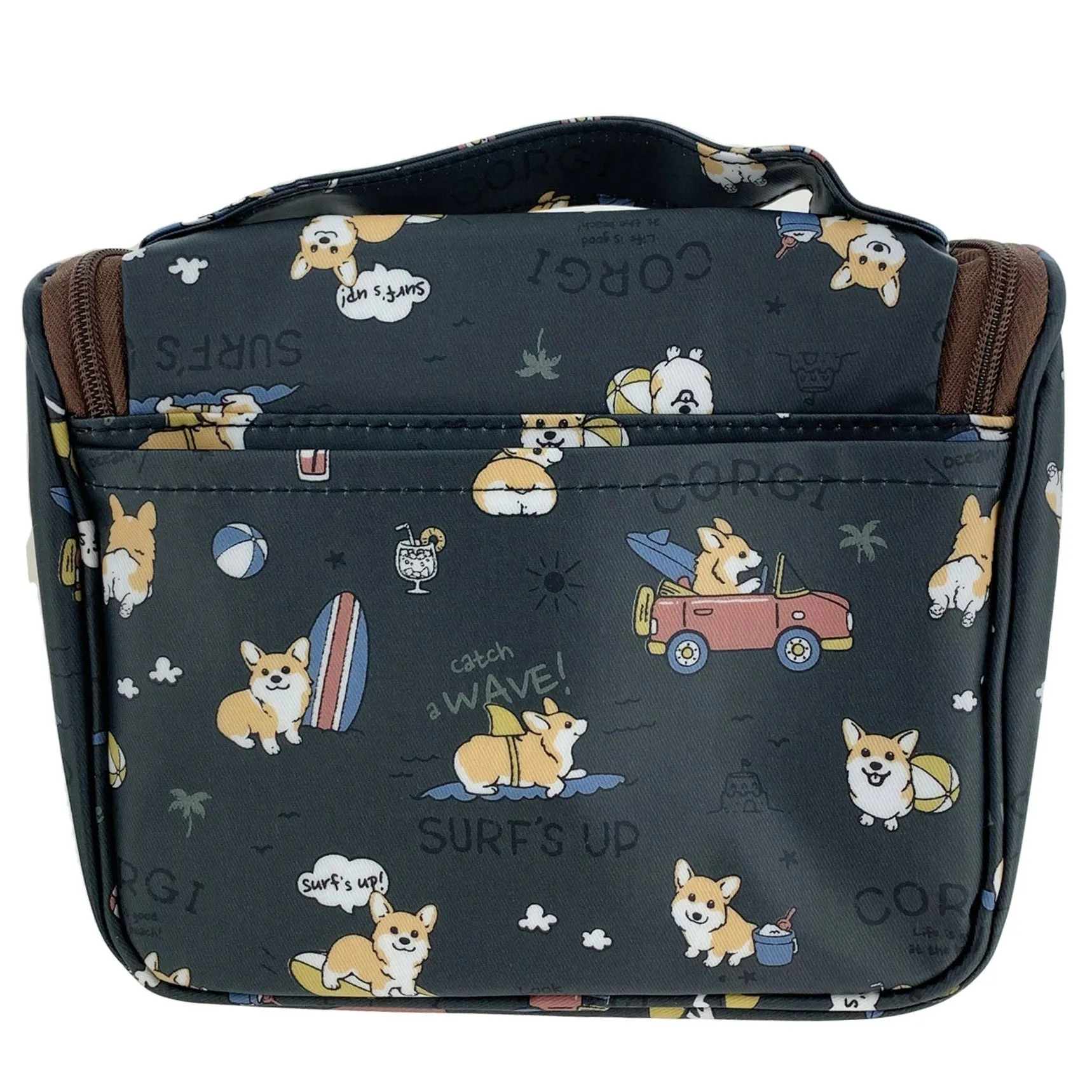 Black Surfing Corgi Toiletry Bag