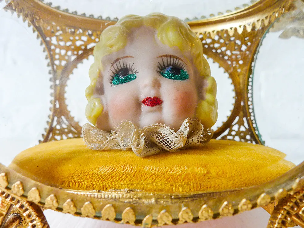 Carrying Ozma'z Head Antique German Bisque Doll with Ocean Jasper Crystal Skull