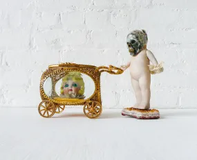 Carrying Ozma'z Head Antique German Bisque Doll with Ocean Jasper Crystal Skull