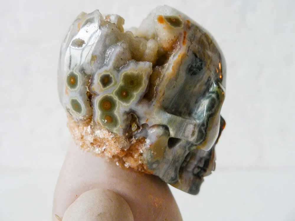 Carrying Ozma'z Head Antique German Bisque Doll with Ocean Jasper Crystal Skull