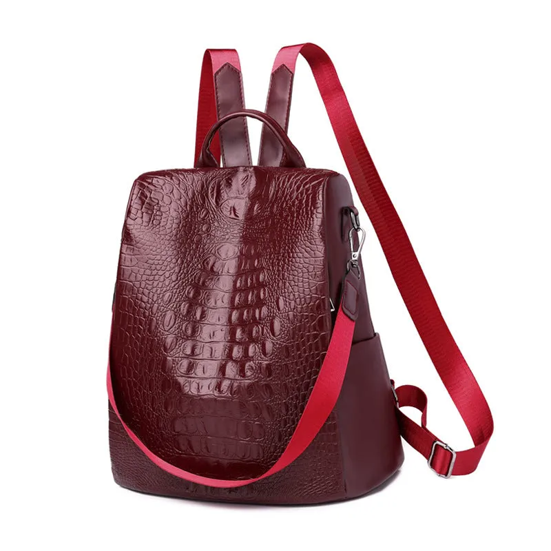 Crocodile Pattern Leather Backpack Fashion Travel Bag