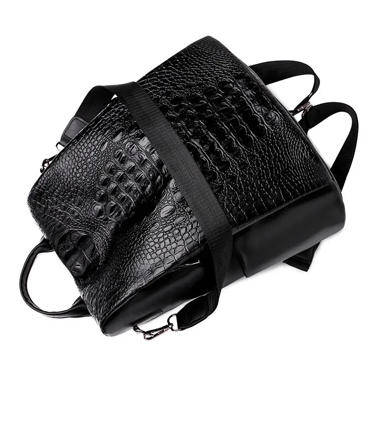 Crocodile Pattern Leather Backpack Fashion Travel Bag