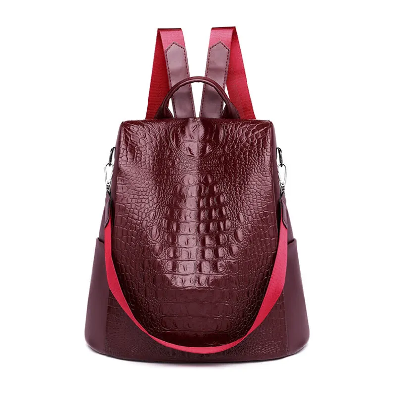Crocodile Pattern Leather Backpack Fashion Travel Bag