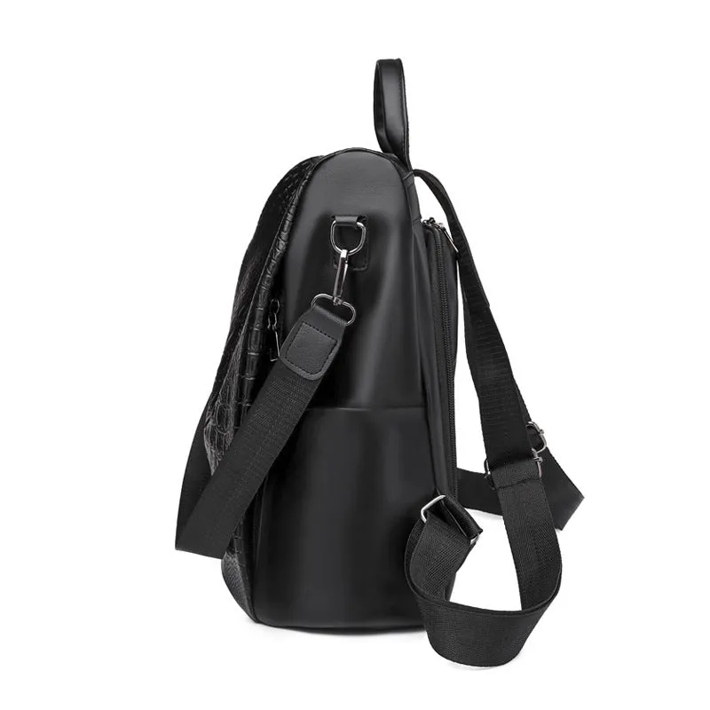 Crocodile Pattern Leather Backpack Fashion Travel Bag