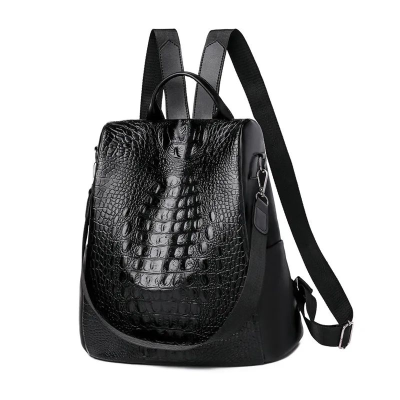 Crocodile Pattern Leather Backpack Fashion Travel Bag