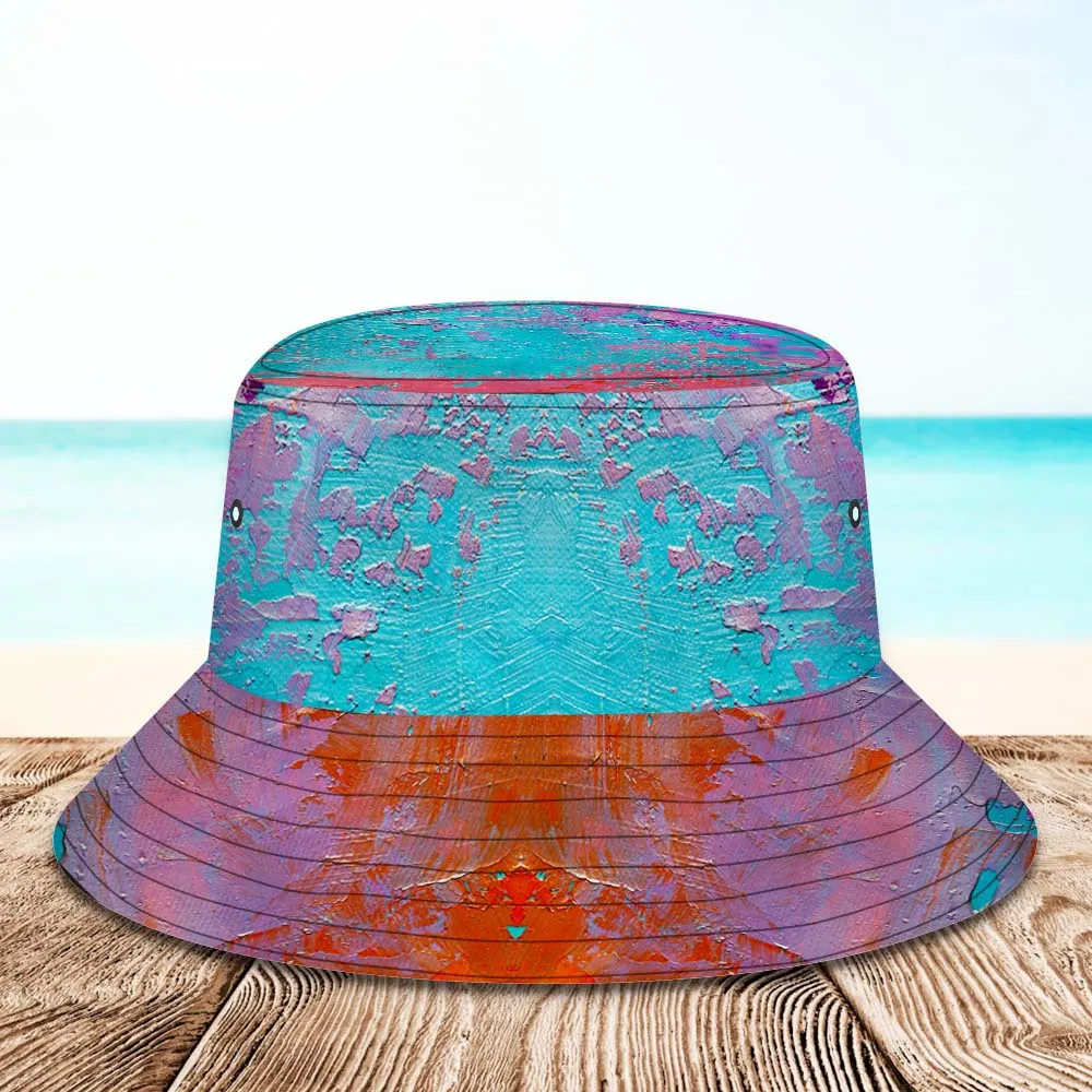 Custom Face Bucket Hat Unisex Personalised Wide Brim Outdoor Summer Hats Blue and Orange Oil Painting Style