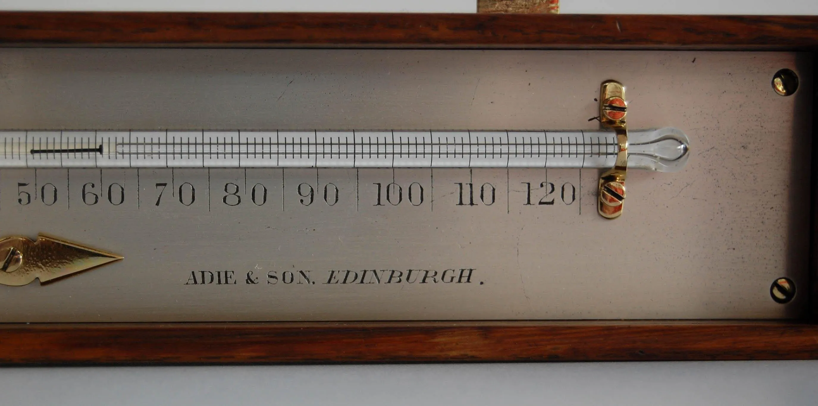Early nineteenth Century Oak Cased Rutherford Type Minimum Thermometer by Adie & Son Edinburgh