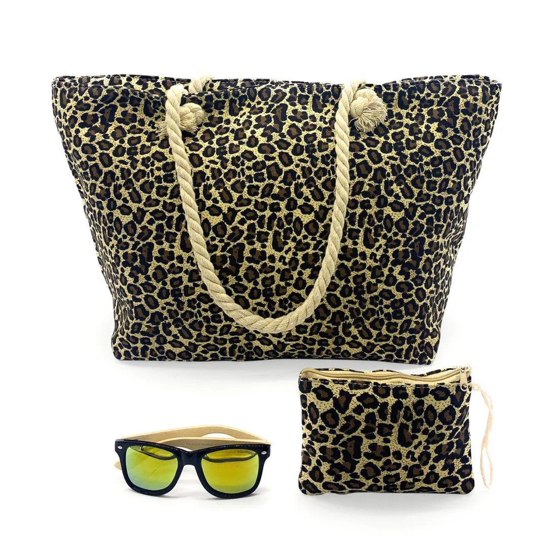 Empire Cove Womens 2 Piece Gift Set Leopard Beach Tote Bag Sunglasses Travel