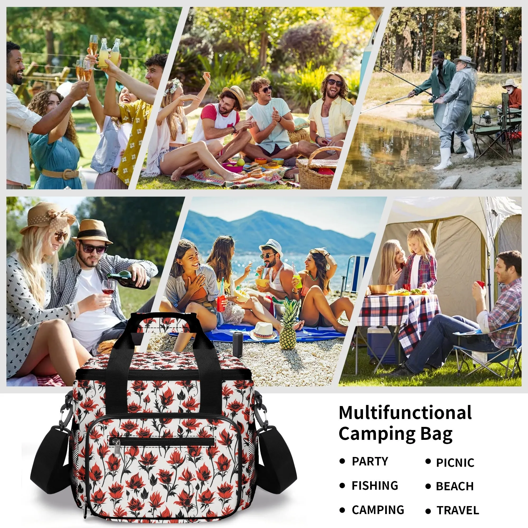 Floral Fire Insulated Leakproof Cooler Bag Lunch Box