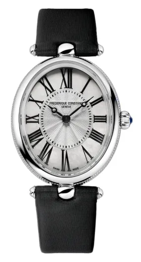 Frederique Constant Classics Art Deco Stainless Steel Oval Case Mother-of-Pearl Dial Black Satin Strap Quartz Womens Watch FC-200MPW2V6