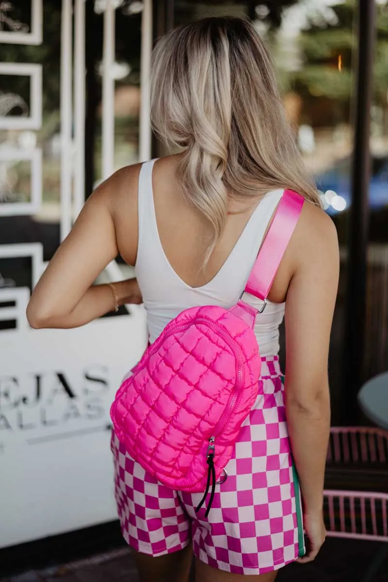 Hot Pink Wholesale Quilted Sling Bag