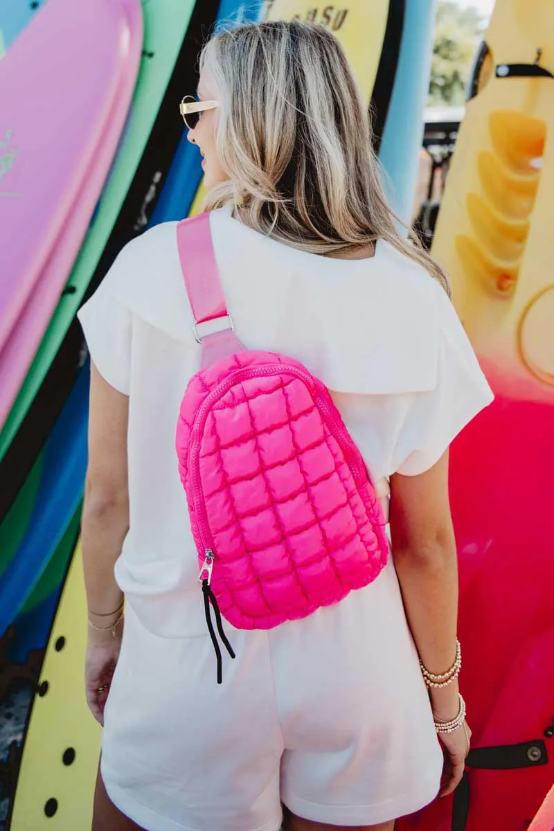 Hot Pink Wholesale Quilted Sling Bag