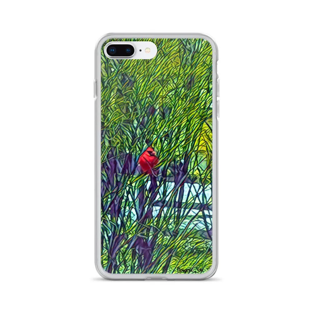iPhone Case with Spring Trees and Cardinal Design. Phone Protector with Bright Red Bird.