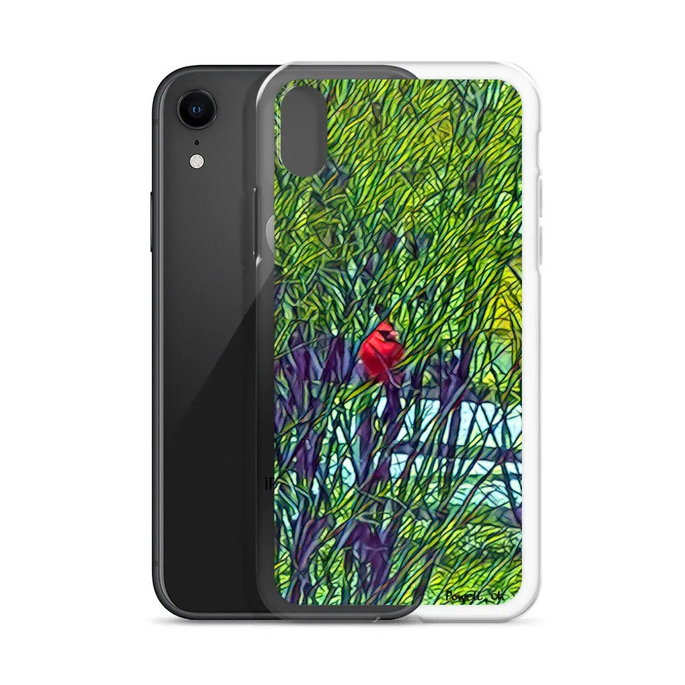 iPhone Case with Spring Trees and Cardinal Design. Phone Protector with Bright Red Bird.