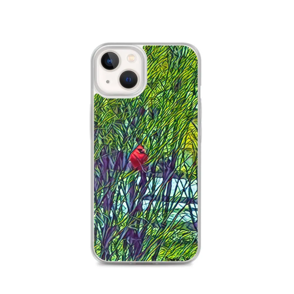 iPhone Case with Spring Trees and Cardinal Design. Phone Protector with Bright Red Bird.