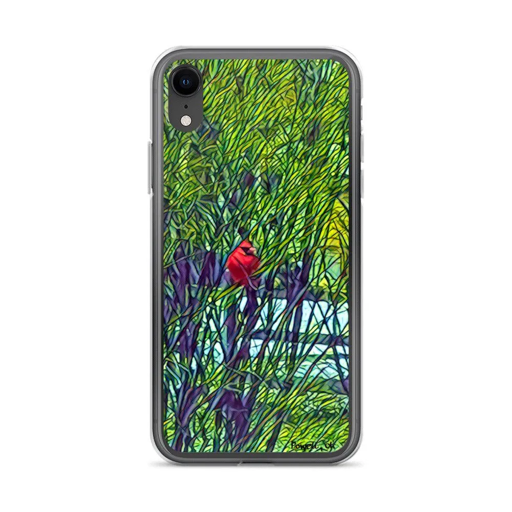iPhone Case with Spring Trees and Cardinal Design. Phone Protector with Bright Red Bird.