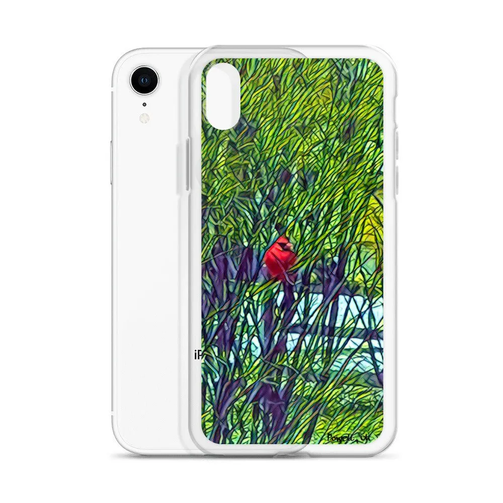 iPhone Case with Spring Trees and Cardinal Design. Phone Protector with Bright Red Bird.