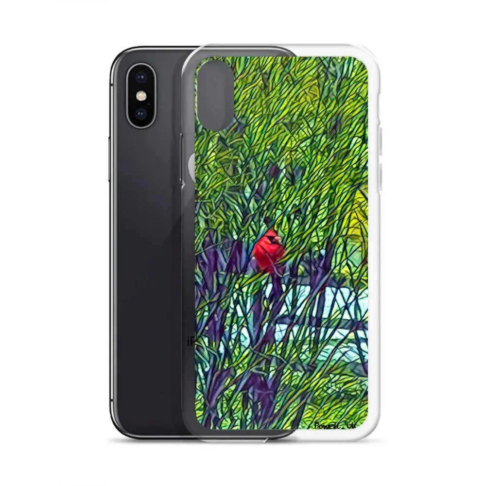 iPhone Case with Spring Trees and Cardinal Design. Phone Protector with Bright Red Bird.