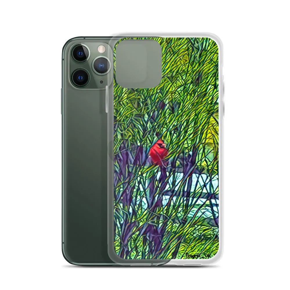 iPhone Case with Spring Trees and Cardinal Design. Phone Protector with Bright Red Bird.