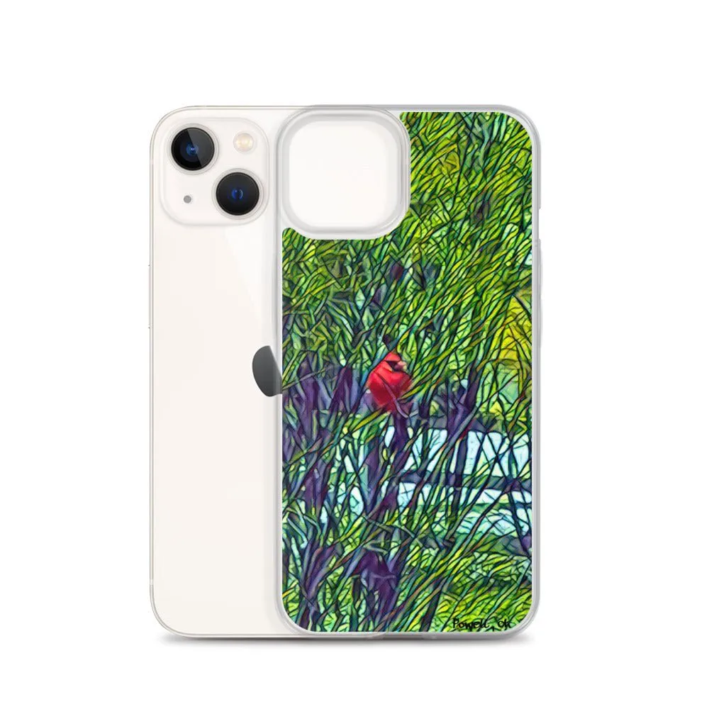 iPhone Case with Spring Trees and Cardinal Design. Phone Protector with Bright Red Bird.