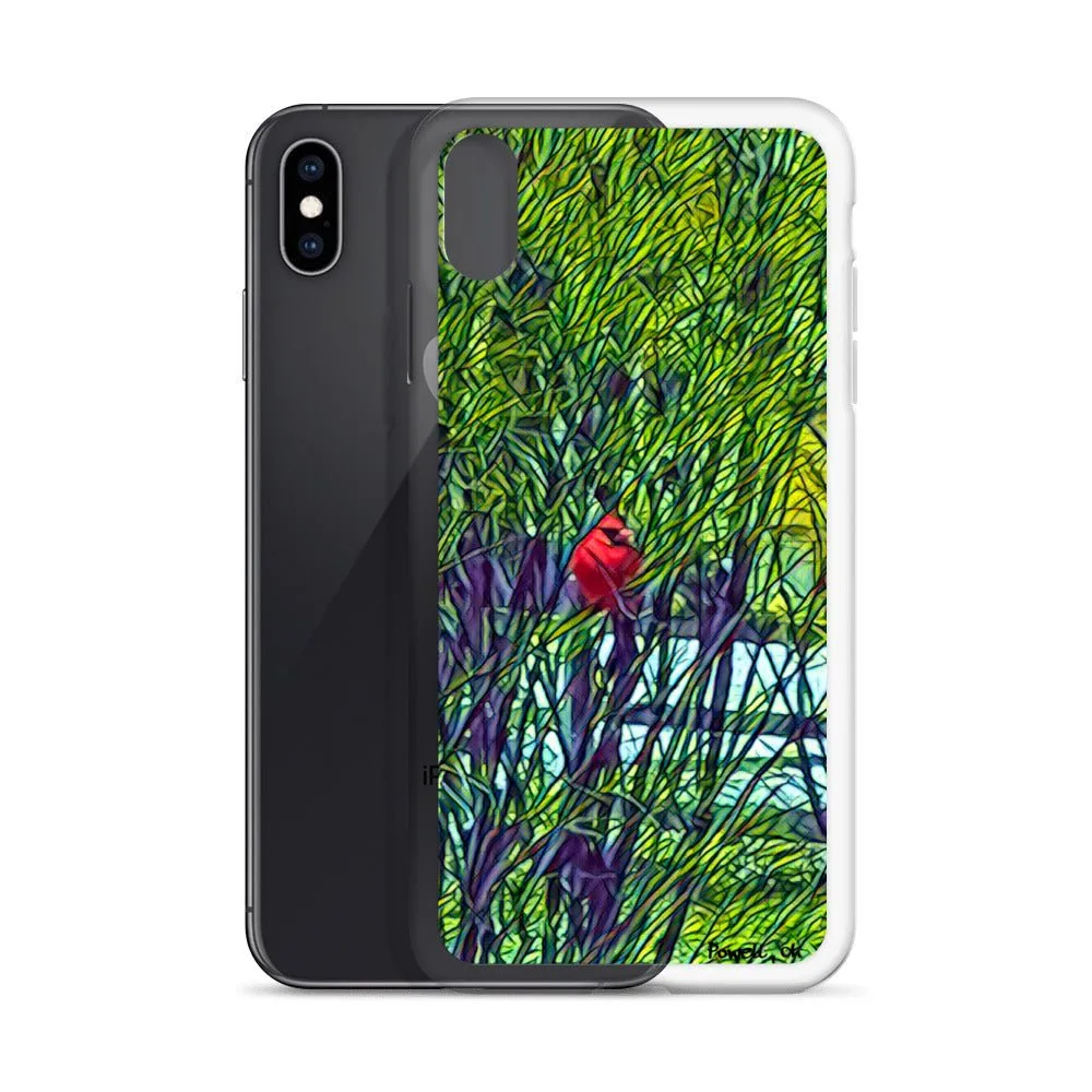 iPhone Case with Spring Trees and Cardinal Design. Phone Protector with Bright Red Bird.