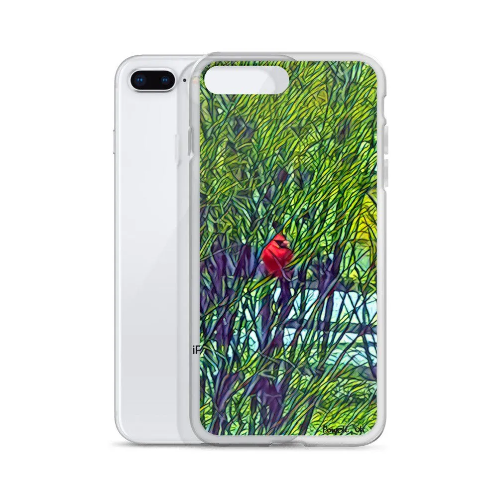 iPhone Case with Spring Trees and Cardinal Design. Phone Protector with Bright Red Bird.