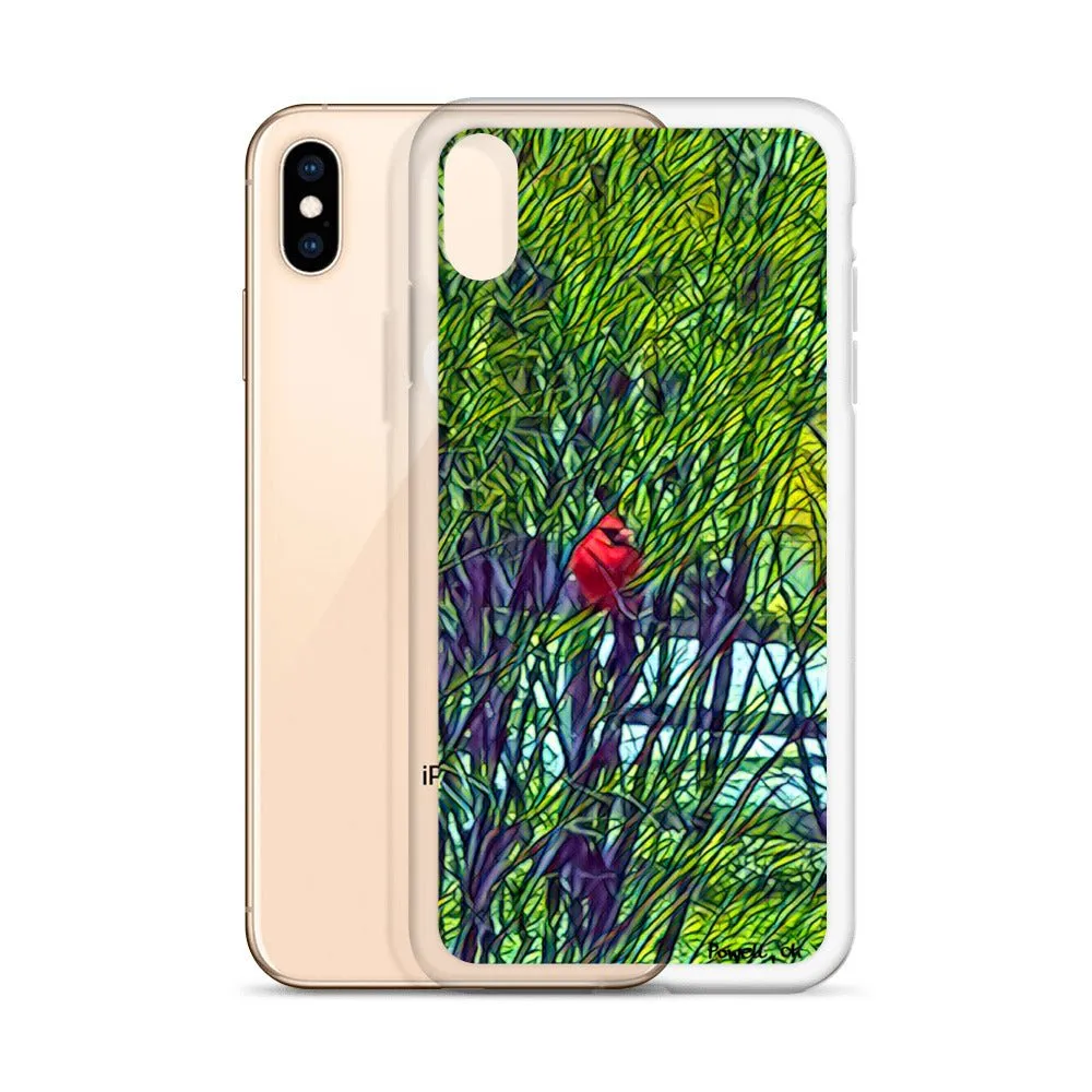 iPhone Case with Spring Trees and Cardinal Design. Phone Protector with Bright Red Bird.