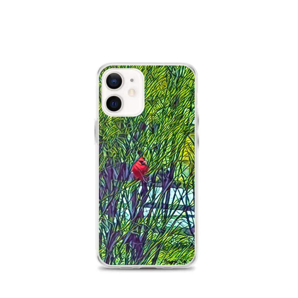 iPhone Case with Spring Trees and Cardinal Design. Phone Protector with Bright Red Bird.