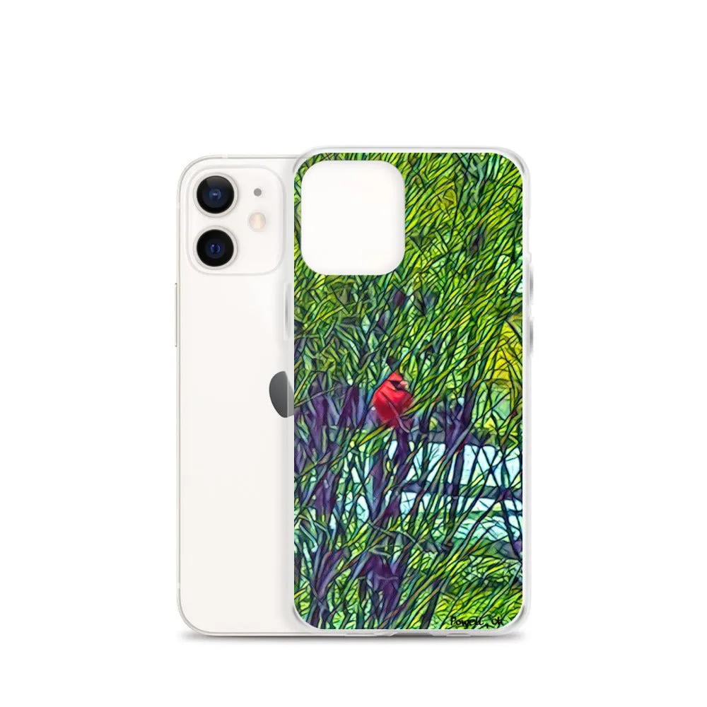 iPhone Case with Spring Trees and Cardinal Design. Phone Protector with Bright Red Bird.