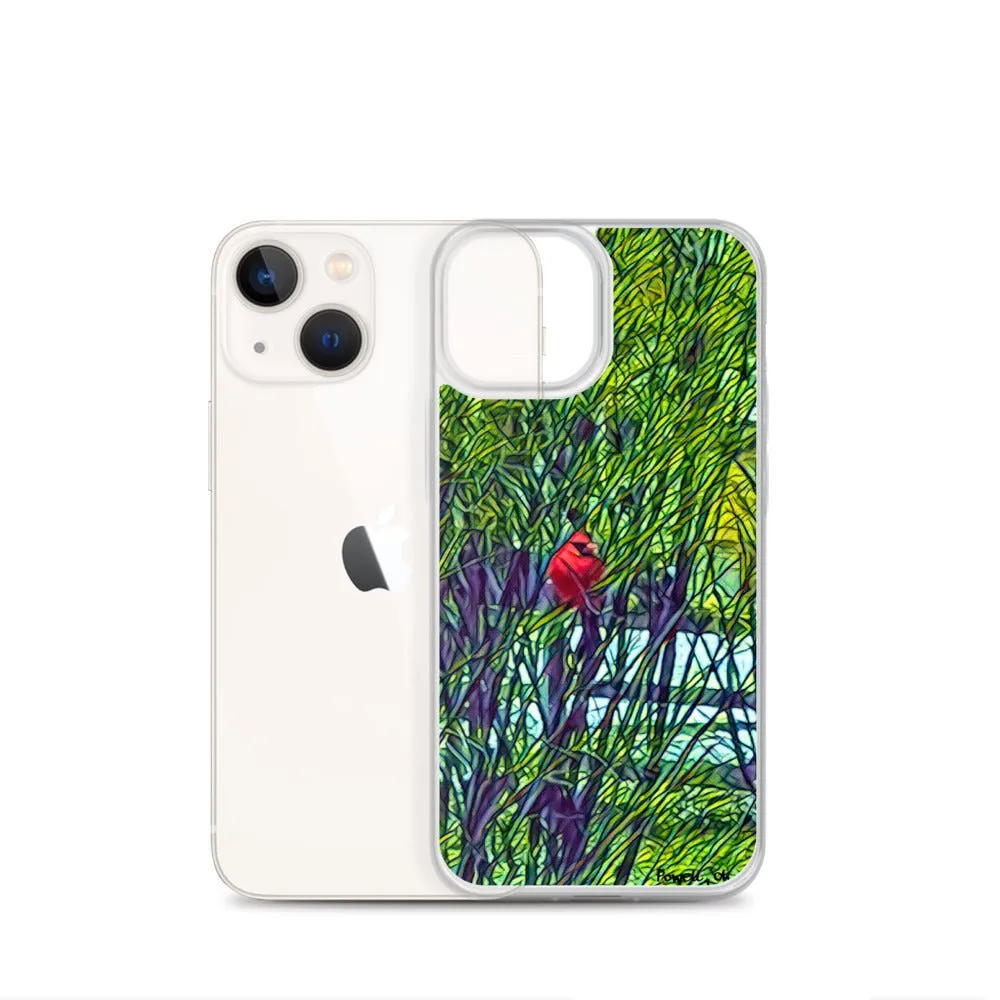 iPhone Case with Spring Trees and Cardinal Design. Phone Protector with Bright Red Bird.