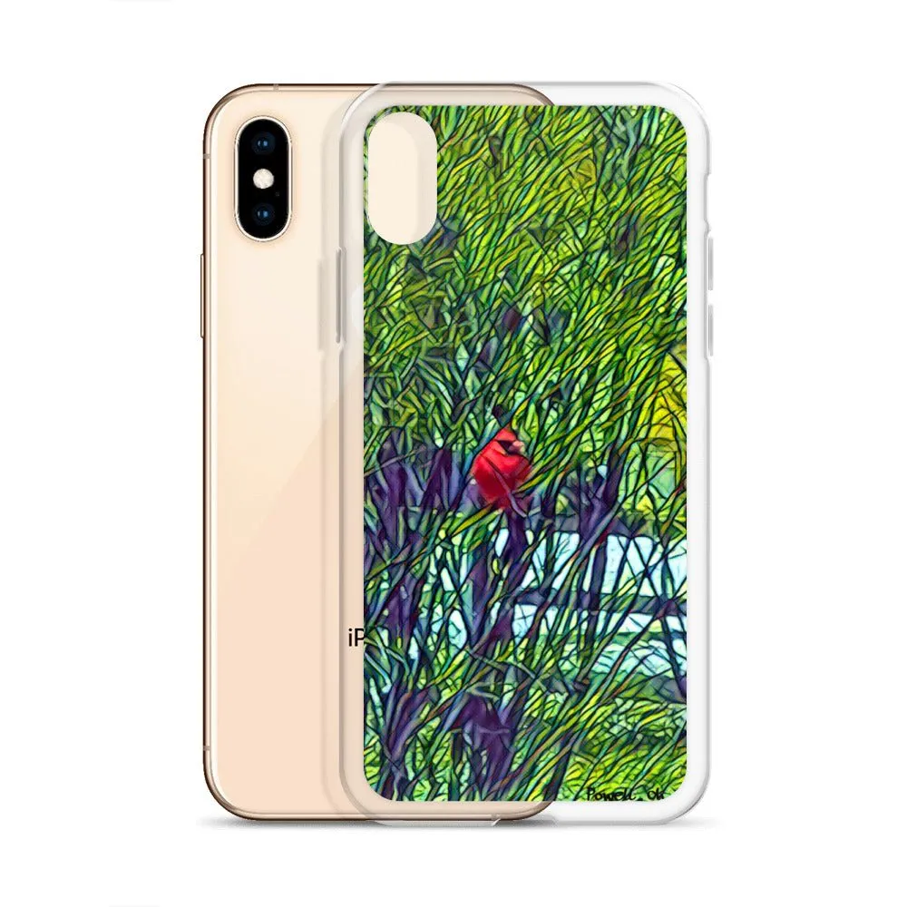 iPhone Case with Spring Trees and Cardinal Design. Phone Protector with Bright Red Bird.