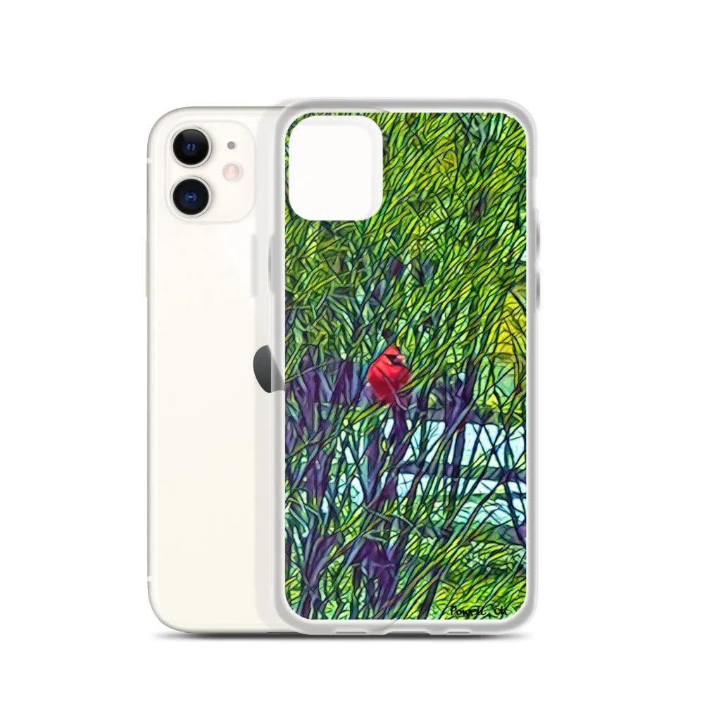 iPhone Case with Spring Trees and Cardinal Design. Phone Protector with Bright Red Bird.