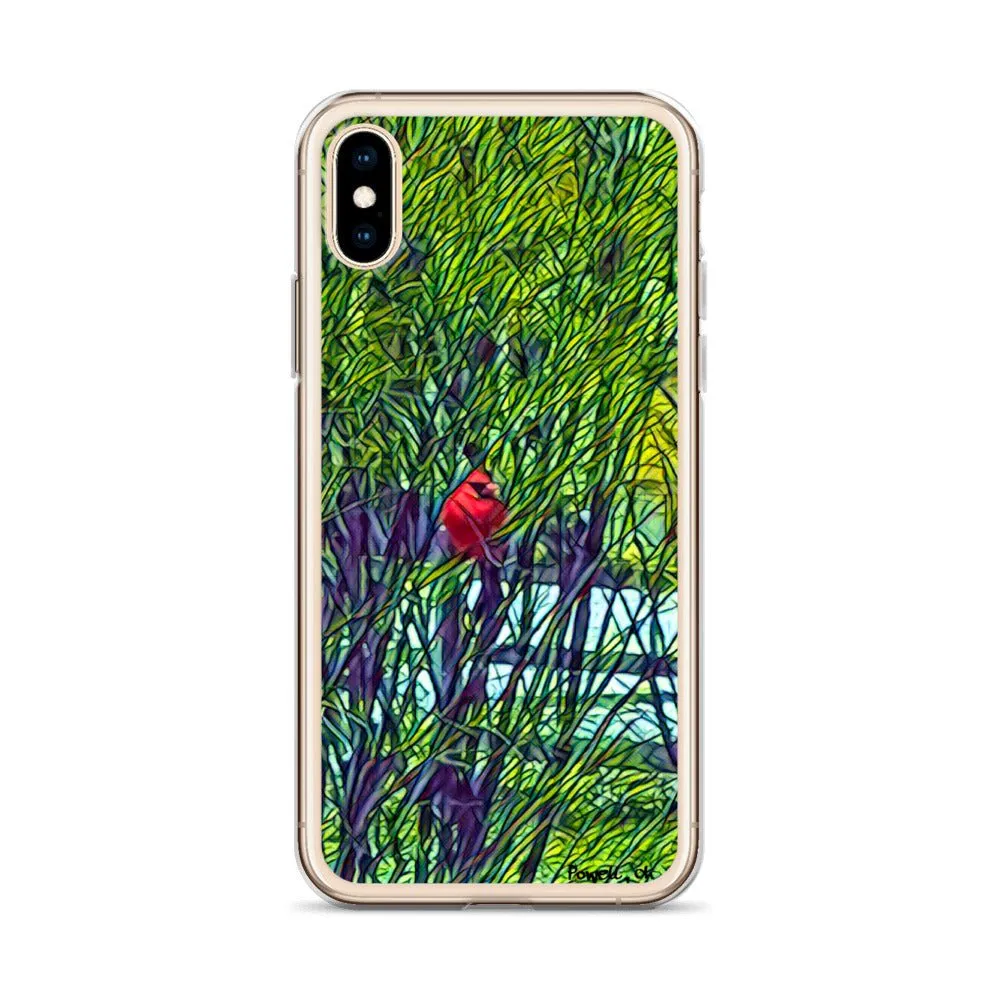 iPhone Case with Spring Trees and Cardinal Design. Phone Protector with Bright Red Bird.