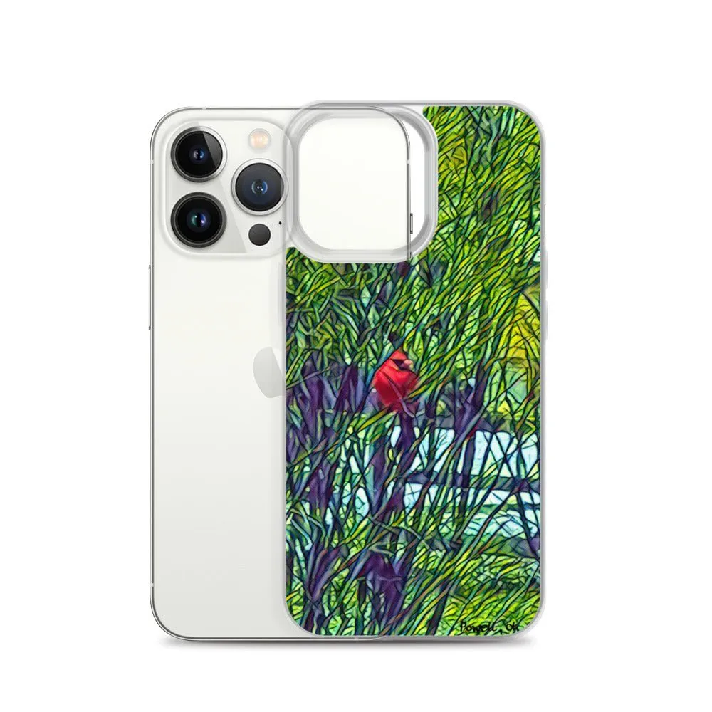 iPhone Case with Spring Trees and Cardinal Design. Phone Protector with Bright Red Bird.