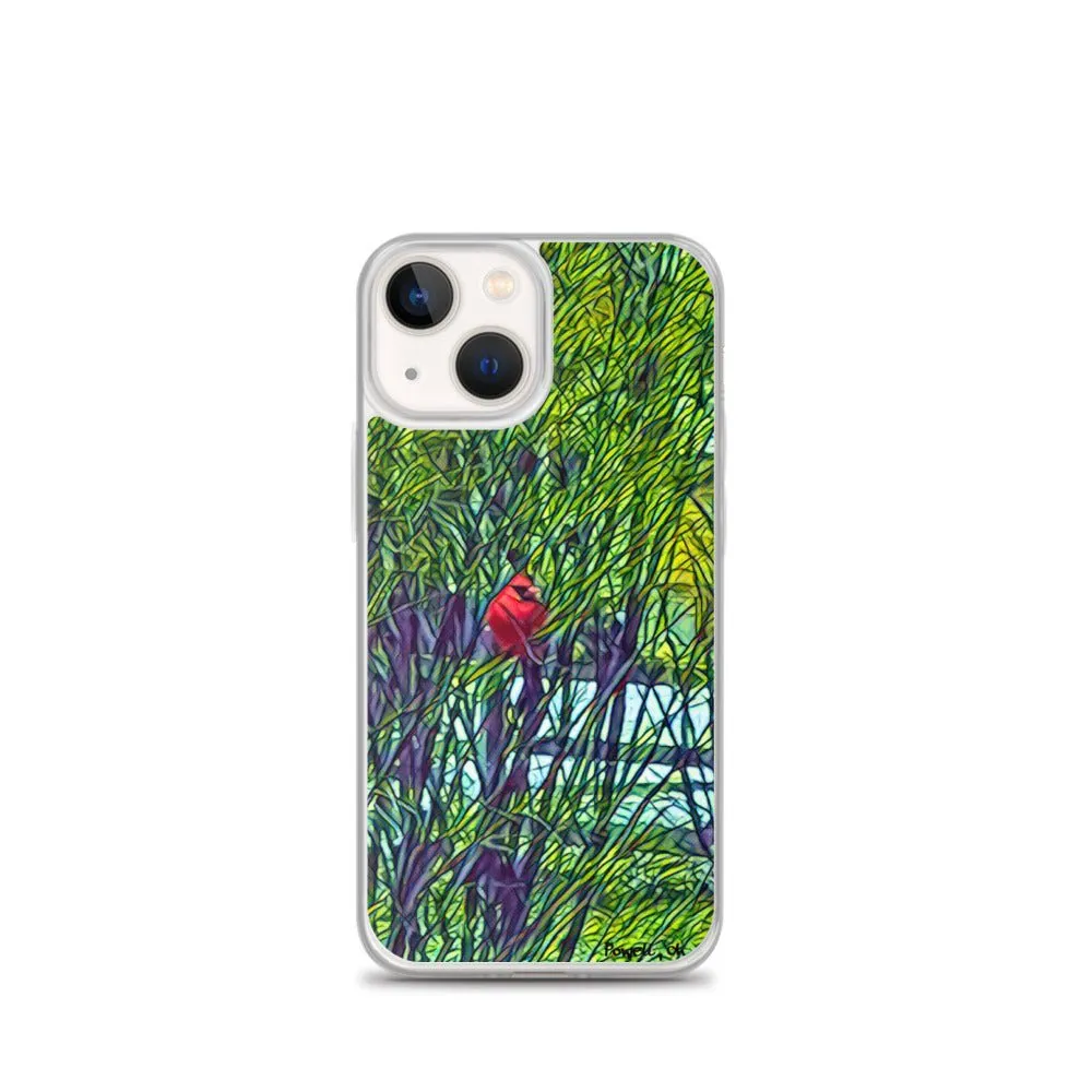 iPhone Case with Spring Trees and Cardinal Design. Phone Protector with Bright Red Bird.