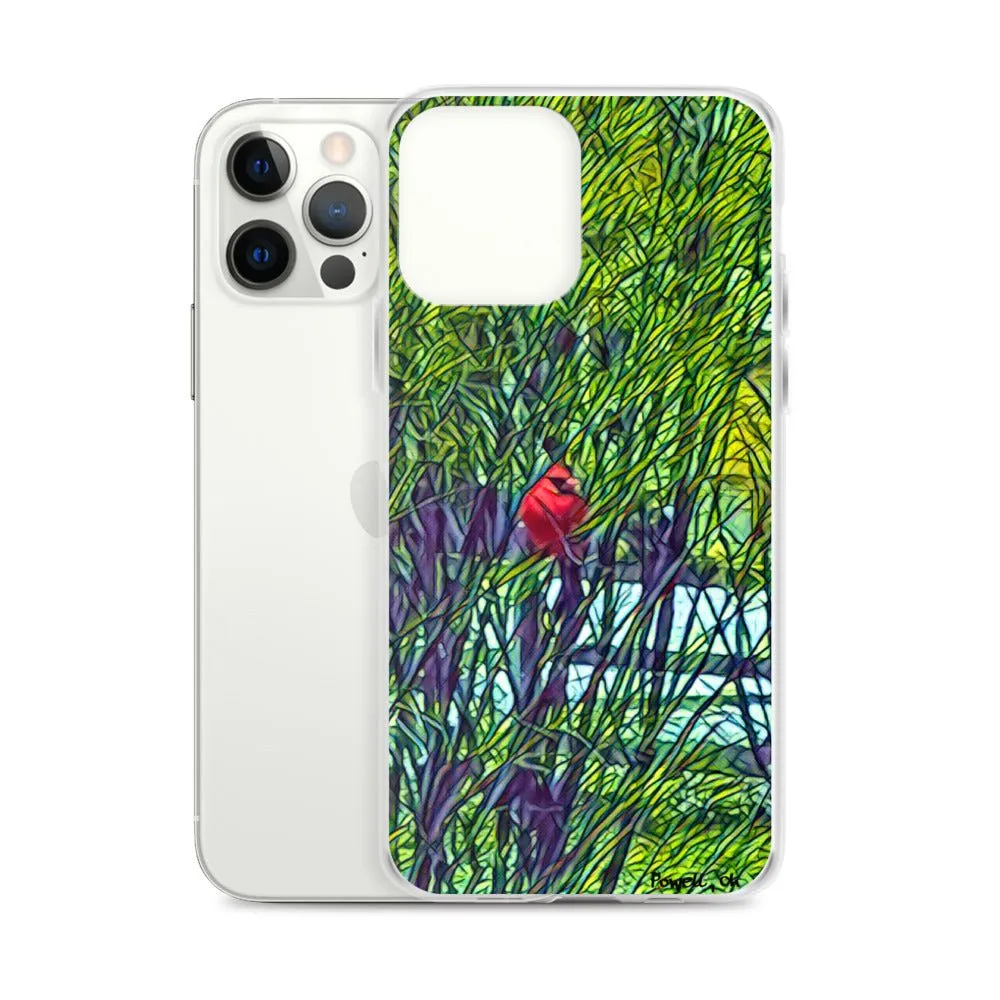 iPhone Case with Spring Trees and Cardinal Design. Phone Protector with Bright Red Bird.