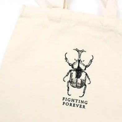 Linen Tote Bag in Glass Specimen Jar Fighting Forever (Beetle)