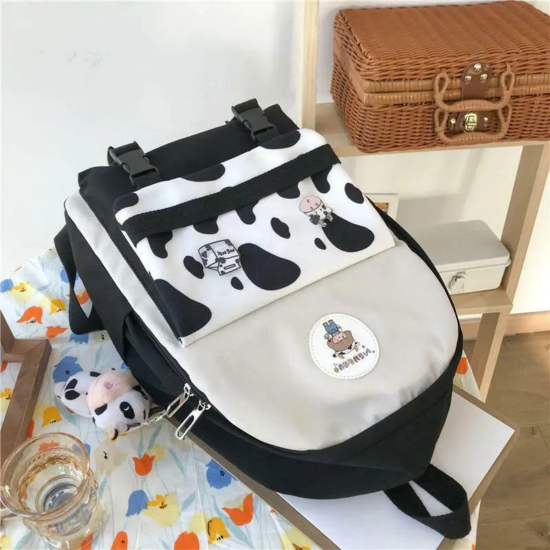 Moo Cow Large Canvas Backpacks – Women Travel Shoulder Bag Casual College Style Girls Backpack